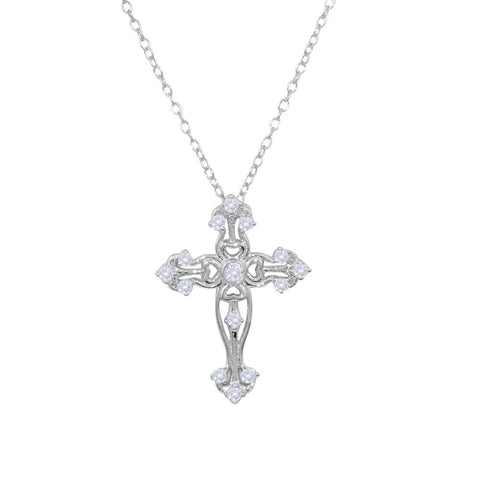 Sterling Silver Rhodium Plated Cross Necklace