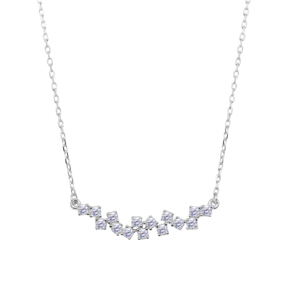 Sterling Silver Rhodium Plated Curve Necklace with CZ