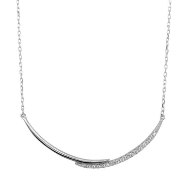 Sterling Silver Rhodium Plated Double Curve Necklace with CZ