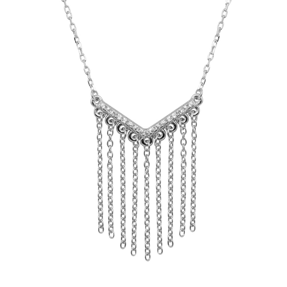 Sterling Silver Plated V with Drops CZ Necklace