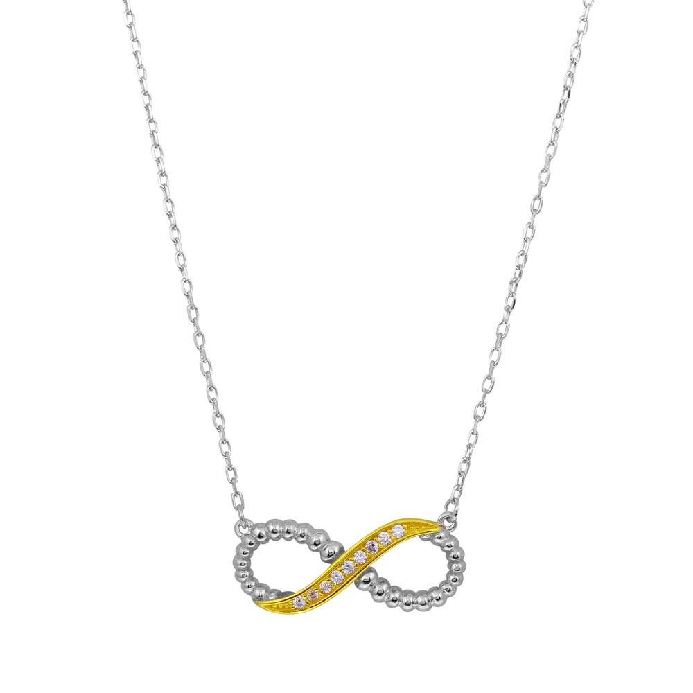 Sterling Silver 2 Toned Rhodium Gold Plated Infinity CZ Necklace���������