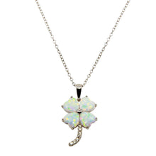 Load image into Gallery viewer, Sterling Silver Rhodium Plated CZ Opal Clover Leaf Necklace