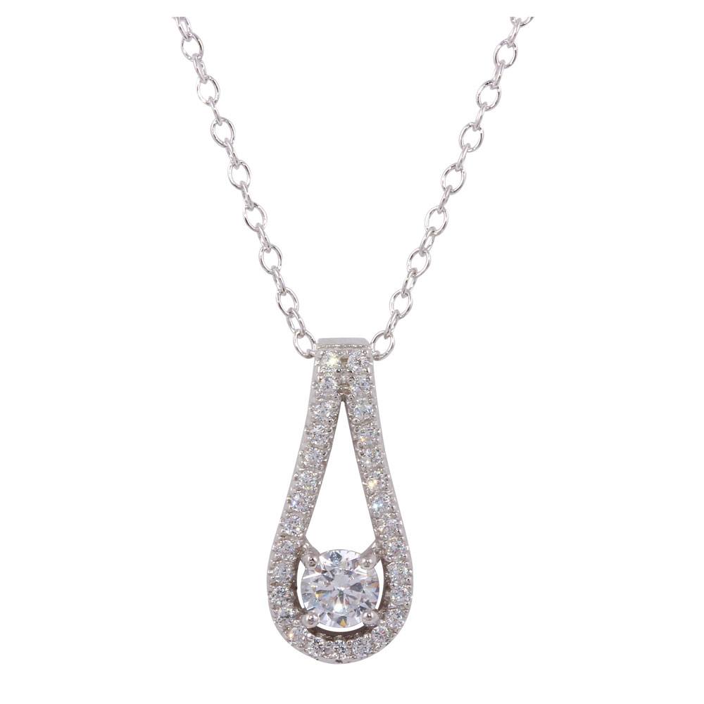 Sterling Silver Rhodium Plated Accent Necklace with CZ