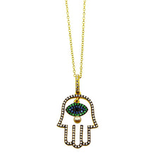 Load image into Gallery viewer, Sterling Silver Gold Plated Hamsa Hand With Multi Color CZ Stones Necklace