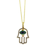 Sterling Silver Gold Plated Hamsa Hand With Multi Color CZ Stones Necklace