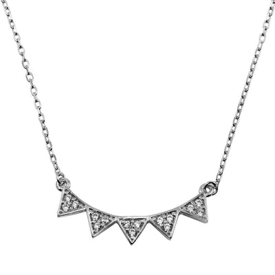 Sterling Silver Rhodium Plated 5 CZ Encrusted Triangle Necklace