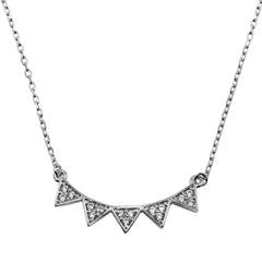 Sterling Silver Rhodium Plated 5 CZ Encrusted Triangle Necklace