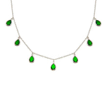 Load image into Gallery viewer, Sterling Silver Rhodium Plated Dangling Green CZ Teardrop Necklace