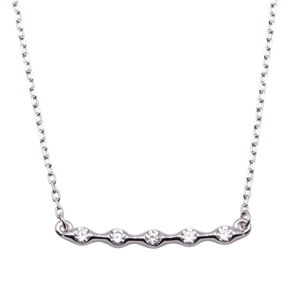 Sterling Silver Rhodium Plated 5 CZ Bar Pendant Necklace