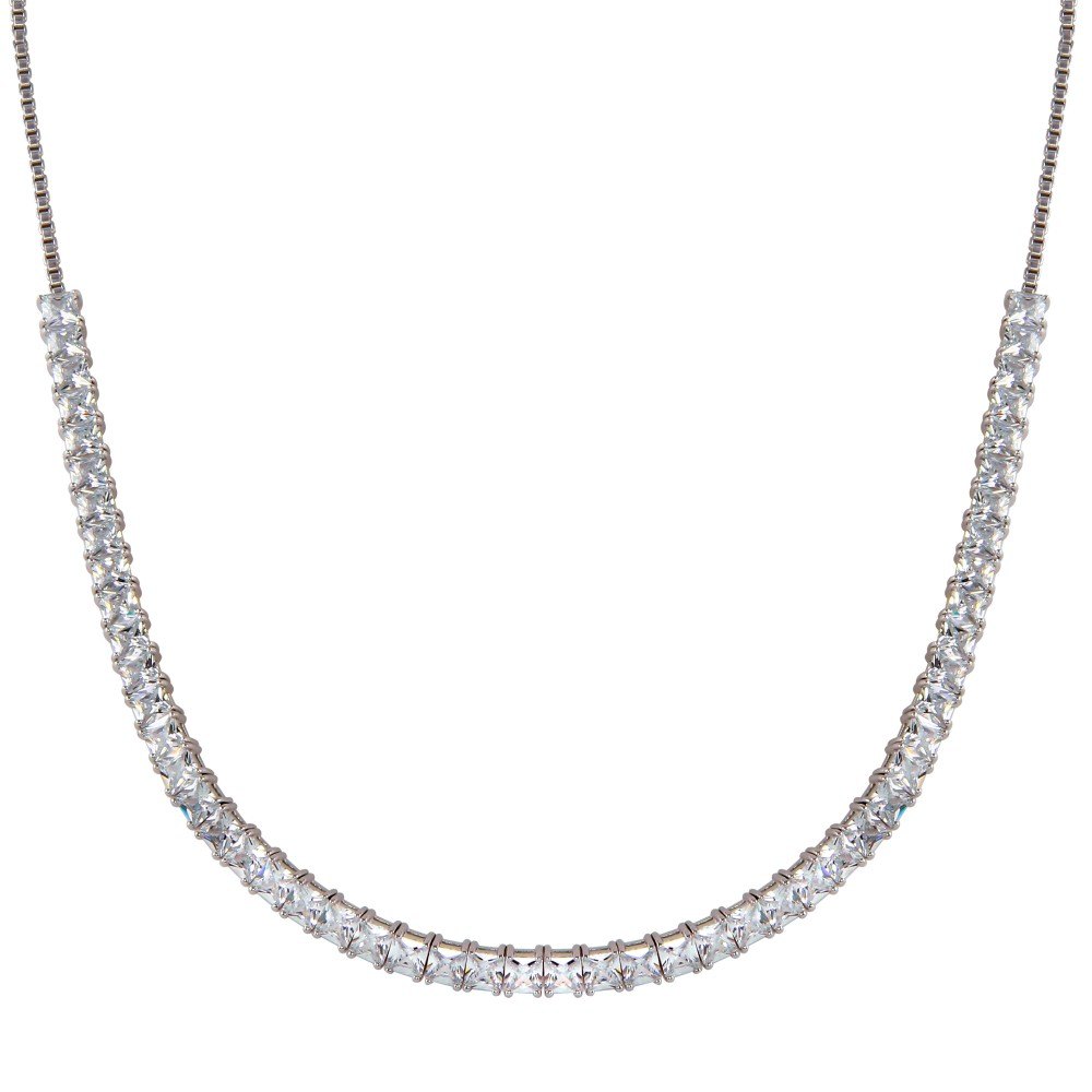 Sterling Silver Rhodium Plated Adjustable CZ Bridal Tennis Necklace