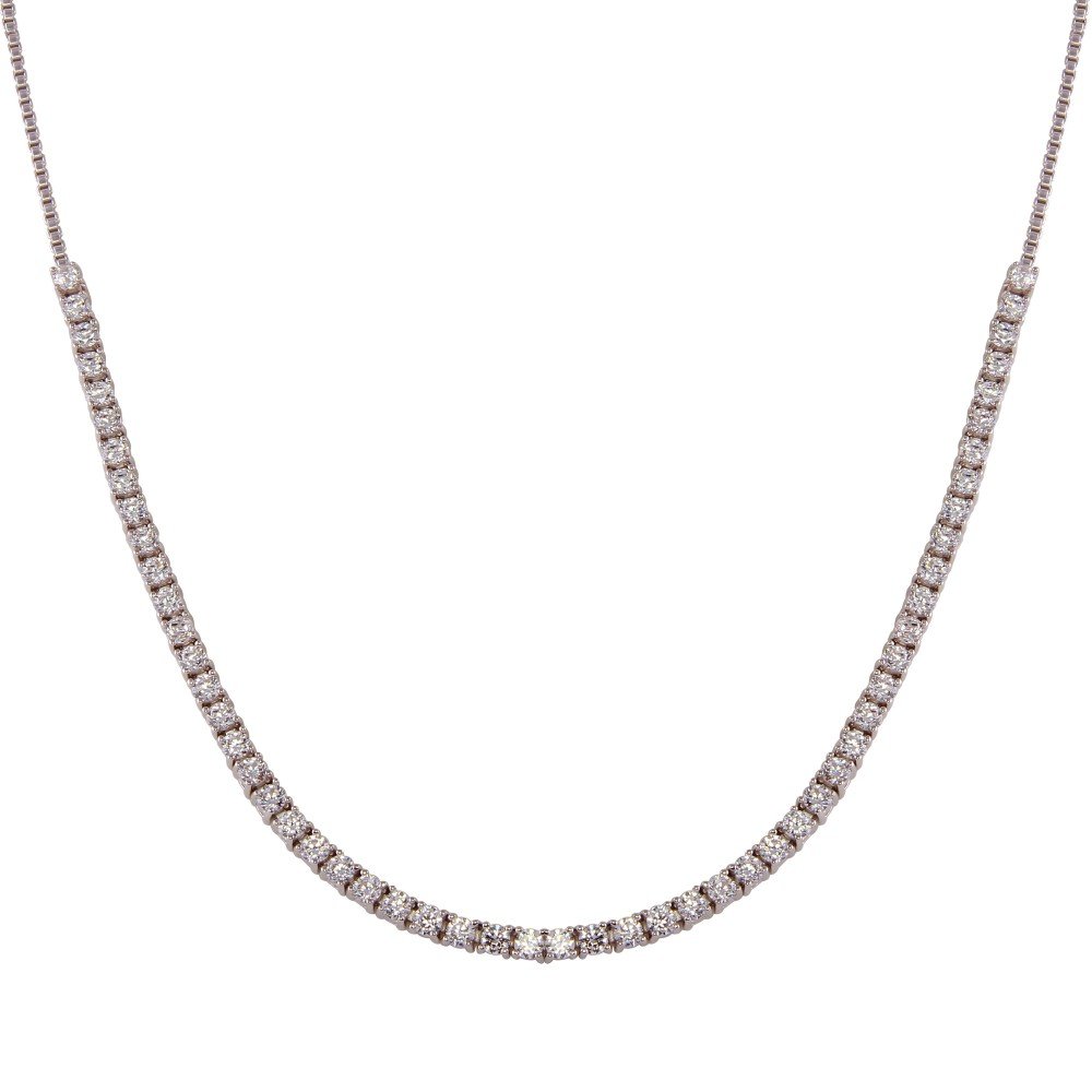 Sterling Silver Rhodium Plated Adjustable Tennis CZ Necklace