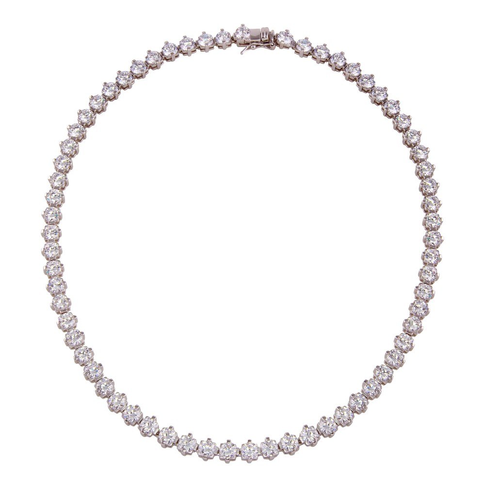 Sterling Silver Rhodium Plated Tennis CZ Necklace