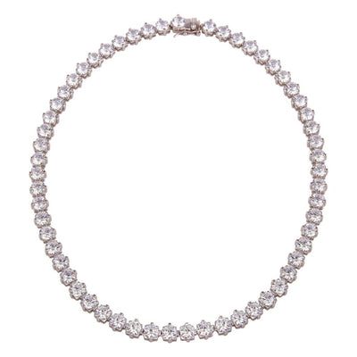 Sterling Silver Rhodium Plated Tennis CZ Necklace