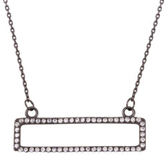 Sterling Silver Black Rhodium Plated Open Rectangle Pendant Necklace with CZ