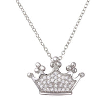 Load image into Gallery viewer, Sterling Silver Rhodium Plated Crown Pendant Necklace with CZ