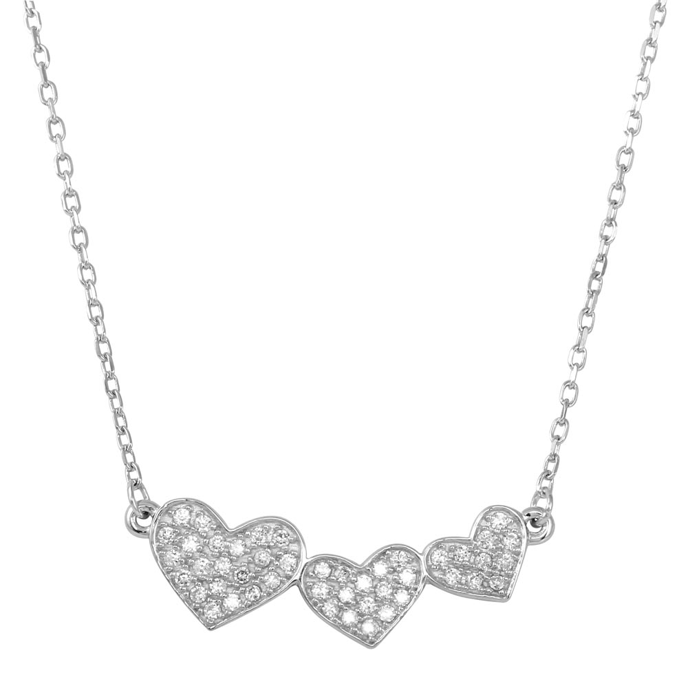 Sterling Silver Rhodium Plated Triple Heart Pendant with CZ���������Necklace