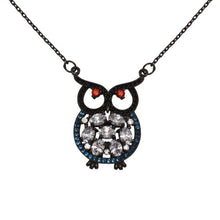 Load image into Gallery viewer, Sterling Silver Black Rhodium Plated Owl With Multi Colored CZ