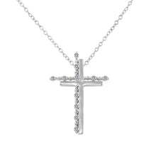 Load image into Gallery viewer, Sterling Silver Rhodium Plated Double Cross Pendant with Clear CZ