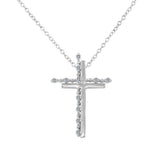 Sterling Silver Rhodium Plated Double Cross Pendant with Clear CZ