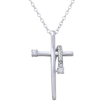 Load image into Gallery viewer, Sterling Silver Rhodium Plated Clear CZ Designed Cross Necklace