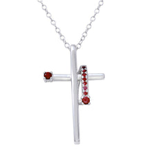 Load image into Gallery viewer, Sterling Silver Rhodium Plated Red CZ��������� Designed Cross Necklace