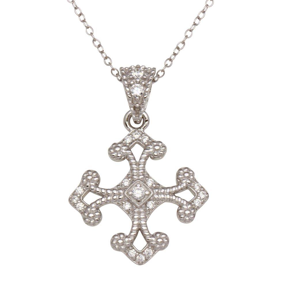Sterling Silver Rhodium Plated CZ Cross Pendant