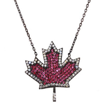 Load image into Gallery viewer, Sterling Silver Black Rhodium Plated Maple Leaf Pendant Necklace with CZ