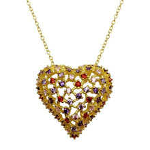 Load image into Gallery viewer, Sterling Silver Gold Plated Heart Pendant With Multi Colored CZ