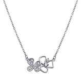 Sterling Silver Rhodium Plated Double CZ Flower Necklace