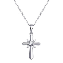 Load image into Gallery viewer, Sterling Silver Rhodium Plated CZ Cross Necklace