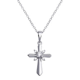 Sterling Silver Rhodium Plated CZ Cross Necklace