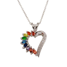 Load image into Gallery viewer, Sterling Silver Rhodium Plated Open Heart With Rainbow CZ Pendant Necklace