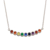 Sterling Silver Rhodium Plated Rainbow CZ Pendant Necklace