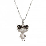 Sterling Silver Rhodium Plated Panda With CZ Pendant Necklace