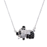 Sterling Silver Rhodium Plated CZ Panda Necklace