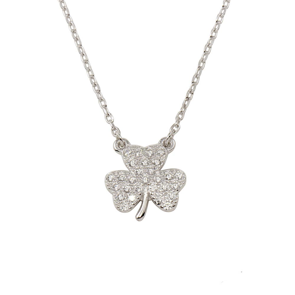 Sterling Silver Rhodium Plated Clover Necklace CZ Necklace