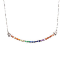 Load image into Gallery viewer, Sterling Silver Rhodium Plated Curve Pendant Necklace with Rainbow CZ