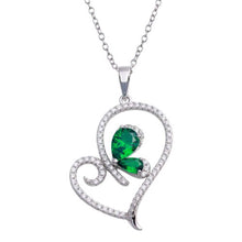 Load image into Gallery viewer, Sterling Silver Rhodium Plated Heart Pendant Necklace with Green CZ