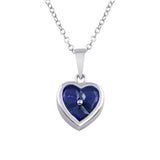 Sterling Silver Rhodium Plated Heart Blue CZ Necklace