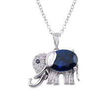 Load image into Gallery viewer, Sterling Silver Rhodium Plated Blue CZ Elephant Pendant Necklace