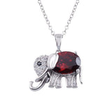 Sterling Silver Rhodium Plated Red CZ Elephant Pendant Necklace