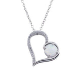 Sterling Silver Rhodium Plated Heart Synthetic Opal Pendant Necklace