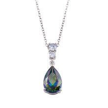 Load image into Gallery viewer, Sterling Silver Rhodium Plated Synthetic Mystic Topaz Teardrop CZ Necklace