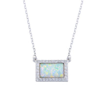 Load image into Gallery viewer, Sterling Silver Rhodium Plated Rectangle Opal Pendant Necklace with CZ