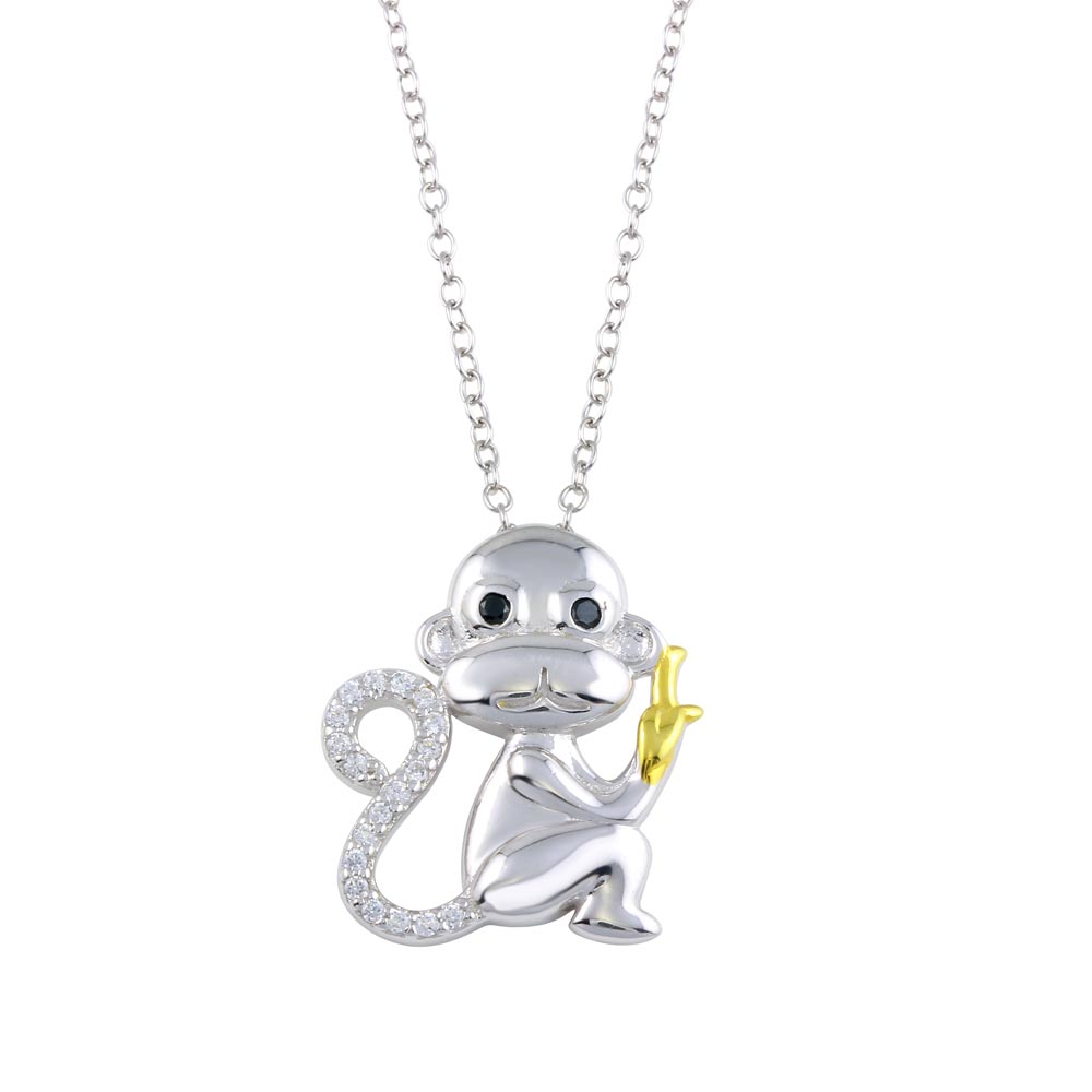 Sterling Silver 2 Toned CZ Monkey Necklace