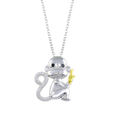 Sterling Silver 2 Toned CZ Monkey Necklace