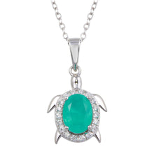 Load image into Gallery viewer, Sterling Silver Turtle Pendant Necklace with Light Blue CZ