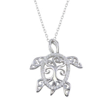 Load image into Gallery viewer, Sterling Silver Rhodium Plated Family Tree Design CZ Turtle Necklace