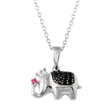 Load image into Gallery viewer, Sterling Silver Rhodium Plated Black and Pink CZ Elephant Pendant Necklace