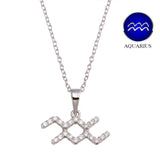 Sterling Silver Rhodium Plated Aquarius CZ Zodiac Sign Necklace